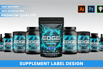 premium supplement label design, pre workout, whey protein