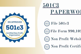 file your 501c3 paperwork, set up non profit, file form 990 1023ez, bylaws