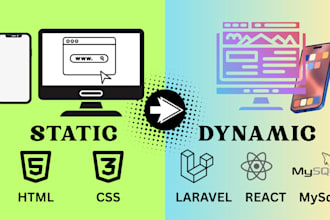 convert your static HTML website into a dynamic laravel and react web app