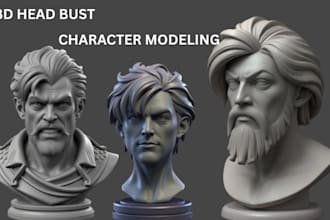 sculpt character modeling, statue 3d head bust stl for 3d printing and game