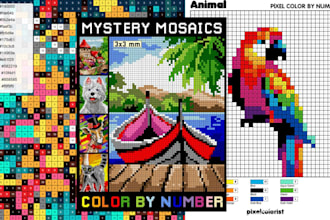 create mystery mosaic coloring book, pixel art coloring by number adult children