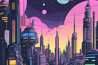 do a futuristic cyberpunk, sci fi city for you