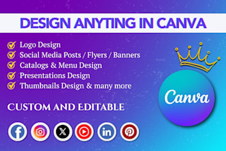 design social media post, banner, flyer, logo, presentation, thumbnail in canva