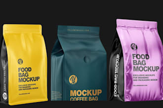 create pouch packaging, pouch design, food bag design, source files, 3d mockup