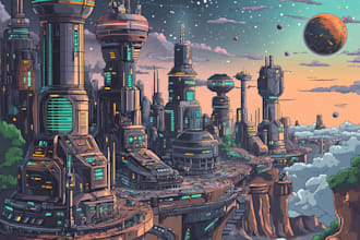 create a awesome quality cyberpunk city, sci fi art for you