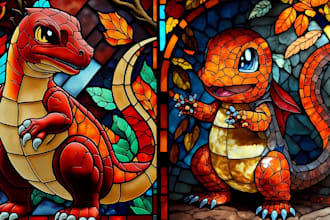 draw amazing pokemon fakemon digimon in stained glass art style