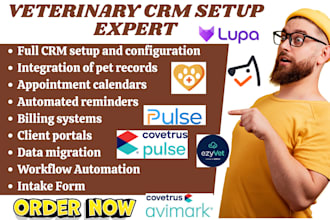setup veterinary CRM vetcove pawlicy petaladdin covetrus pulse avimark moego neo