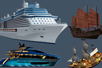 3d ship model cad design hard surface model yacht solid work 3d boat animation
