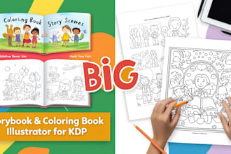 draw children, kid or adult storybook illustration coloring book for kdp