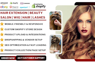 design hair extension shopify store beauty salon website wig dropshipping store