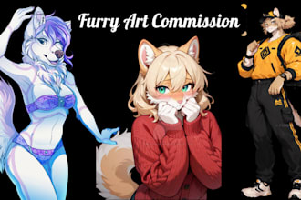 draw your furry fursona character art in chibi, manga, anime kemono style