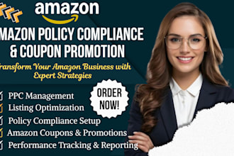 create amazon policy compliance, set up amazon coupons promotions, amazon PPC
