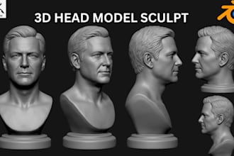 sculpt 3d head bust model, portrait head model design for 3d printing stl file