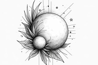 design unique black and white custom tattoo art with fine detail