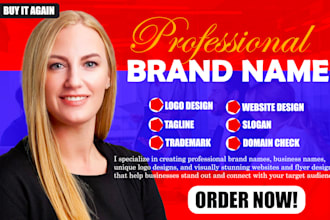 create a catchy brand name, logo design, web design, business name, and slogan
