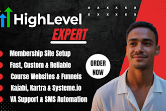 build kajabi kartra ghl systeme io course website funnel membership site VA a2p
