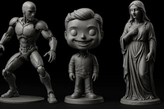 3d statue articulated action figure, bobble head 3d figurine stl for 3d printing
