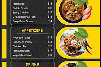 create professional restaurant and food menu design