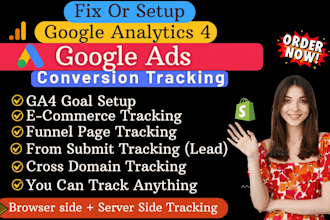 fix or setup google analytics 4, ga4 ecommerce tracking, conversion tracking GTM