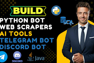build python bots, web scrapers, ai tools, automation scripts, discord telegram