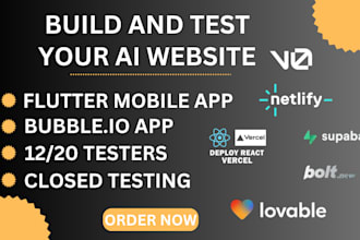 build and test your ai website, flutter app or bubble io app with real users