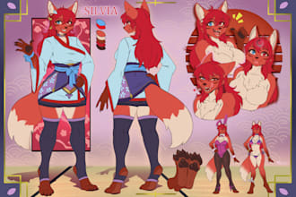draw furry ref sheet anime character fursona character design reference sheet oc