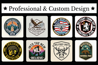 design badge, patch, military, skull, round sticker, circular, and vintage logo
