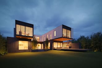 buildup house exterior lightning, villa night rendering, holiday home, landscape