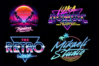 design vaporwave, synthwave, retrowave, neon, 80s or 90s logo