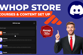 set up a whop store course, content, products professionally