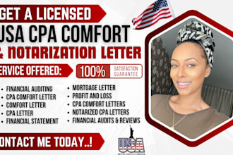 do US CPA financial statement audit, comfort mortgage letter, notary CPA letter