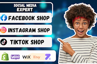 set up facebook shop, instagram shop, tiktok shop, full shopify marketing