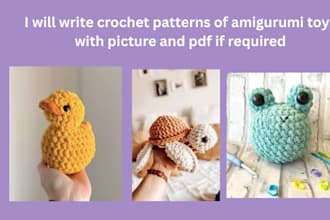 write crochet patterns of amigurumi toys with picture and pdf if required