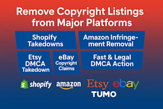 remove copyright listing product to shopify,ebay,etsy,walmart,under dmca