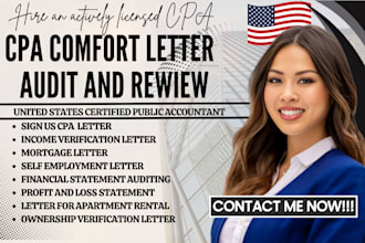 audit review financial statement sign US CPA letter, profit loss mortgage letter
