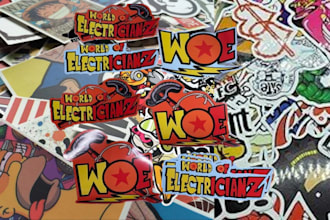 create cartoon trendy sticker design logo design round sticker patch clean bagde