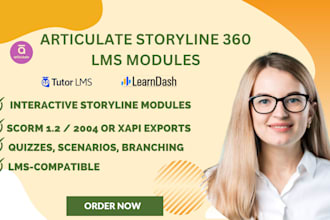 design interactive articulate storyline 360 scorm xapi elearning modules for lms