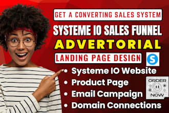 design systeme io sales funnel, advertorial landing page, systeme io website