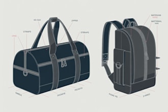 do duffle handbag leathers bag tech pack design tote bag sketch luggage purse
