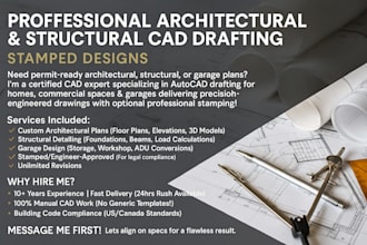draw, stamp architectural structural garage design plan in autocad, cad drafter