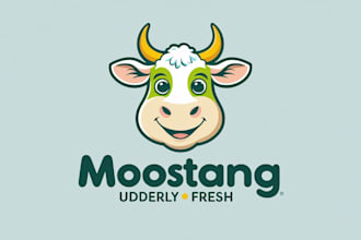 design outstanding cow mascot logo with express delivery