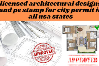 tx stamp, fl, ca, la, montana, and architectural drawing as a licensed architect