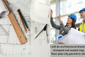 do architectural drawing stamped and sealed map floor plan city permit in USA