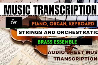 transcribe piano sheet music, audio to sheet music, guitar, violin, of any songs