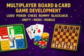 develop ludo game, multiplayer board, chess, card blackjack, poker, rummy game