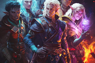design a custom dnd party, dnd character illustrations