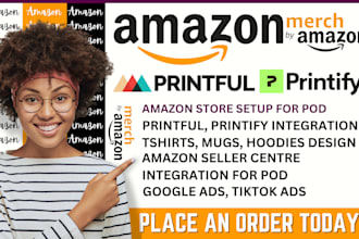 tshirt design merch by amazon, amazon print on demand store printful printify