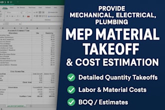 provide mechanical, electrical, plumbing mep material take off cost estimation