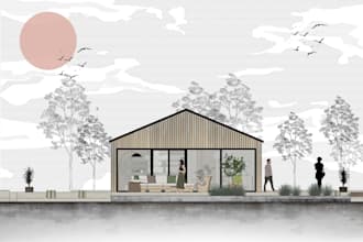 professionally render your plan, section, and elevation in photoshop