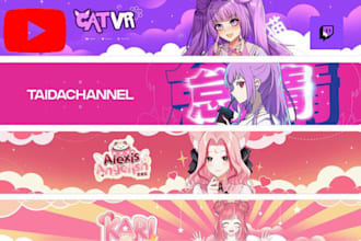design vtuber banner, anime banner, youtube bannar, twitch banner and anime pfb